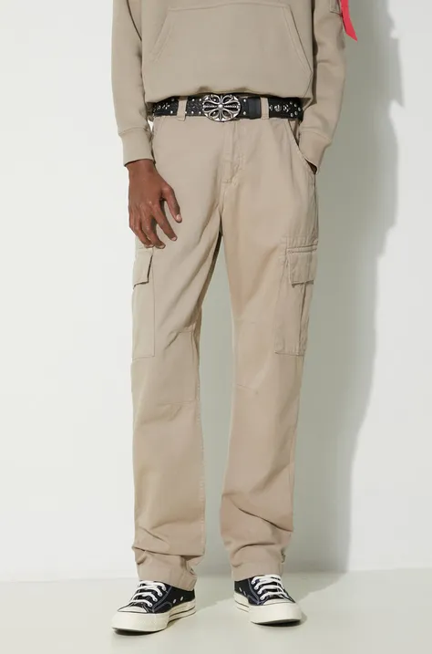 Alpha Industries pantaloni de bumbac Agent Pant culoarea bej, cu fit cargo, 158205