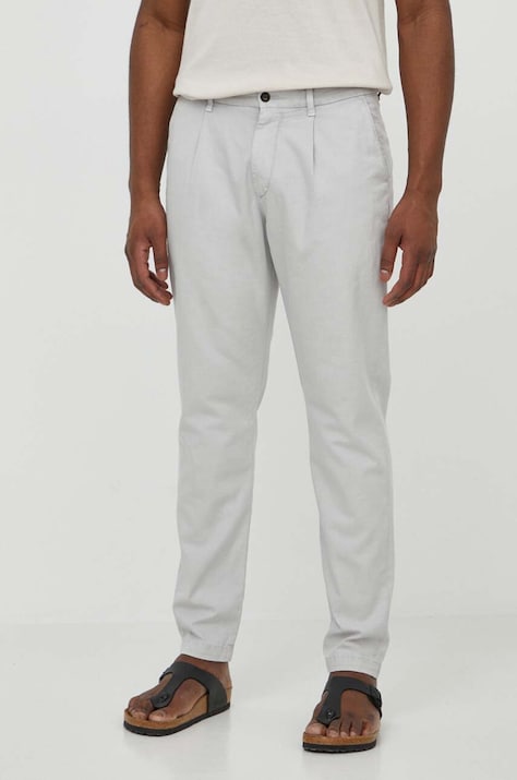 Штани з домішкою льону Tommy Hilfiger колір сірий фасон chinos