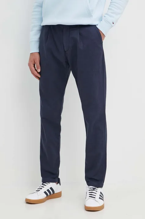 Παντελόνι με λινό μείγμα Tommy Hilfiger χρώμα: ναυτικό μπλε