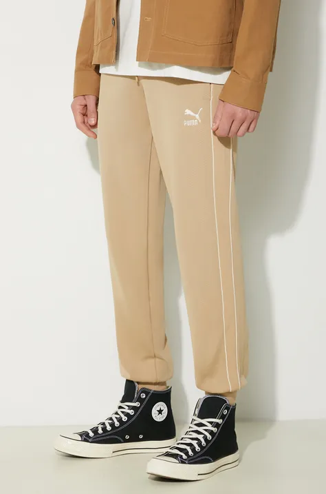 Puma spodnie dresowe T7 kolor beżowy gładkie 624329
