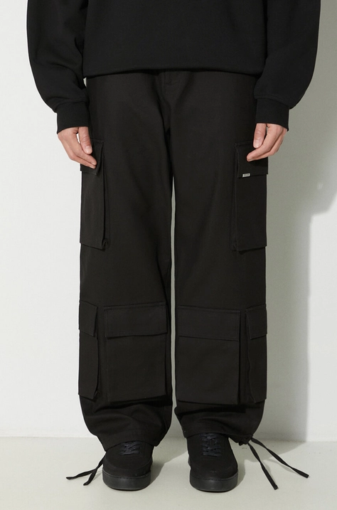 Хлопковые брюки Represent Baggy Cargo Pant цвет чёрный со шнуровкой MLM521.01