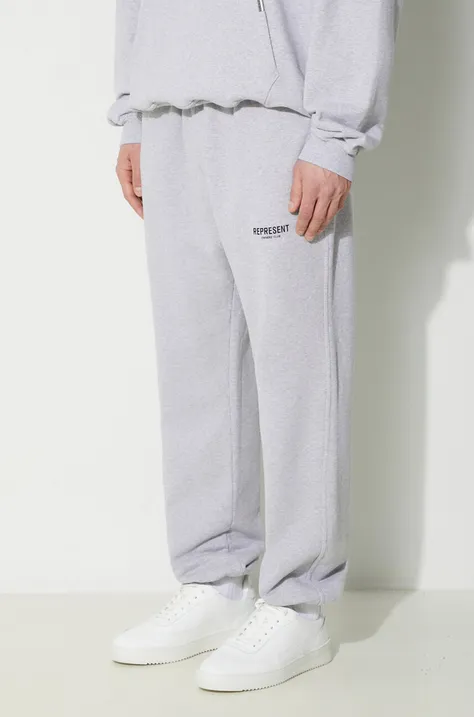 Памучен спортен панталон Represent Owners Club Sweatpant в сиво с принт OCM412.302