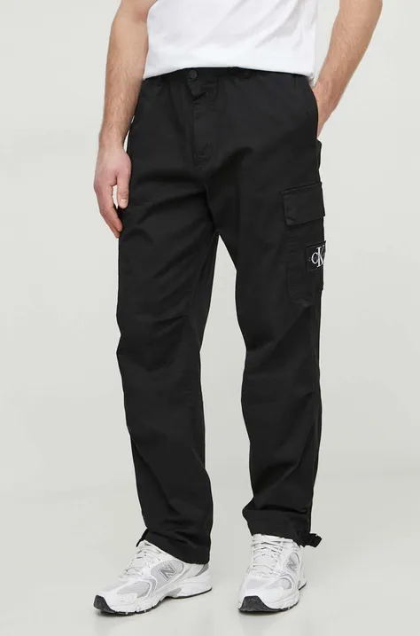 Hlače Calvin Klein Jeans za muškarce, boja: crna, cargo kroj