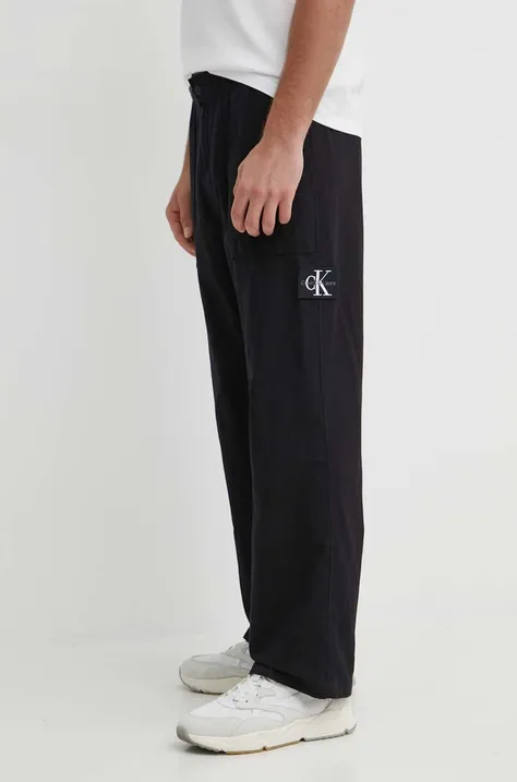 Hlače z mešanico lana Calvin Klein Jeans črna barva, J30J325126