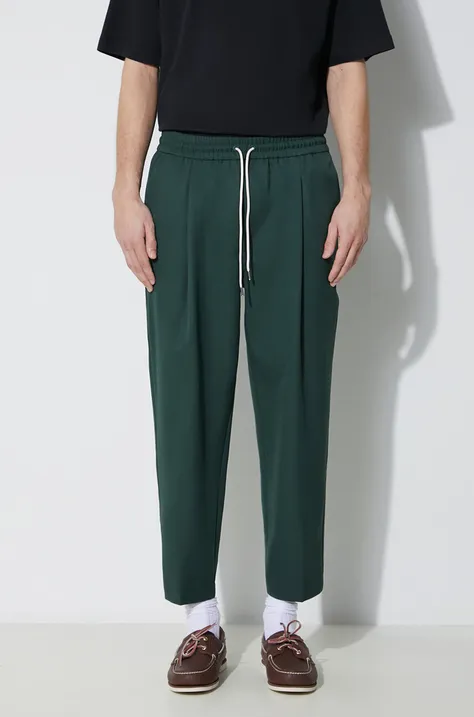 Kalhoty s příměsí vlny Drôle de Monsieur Le Pantalon Cropped zelená barva, jednoduché, D-BP154-PL127-FGN