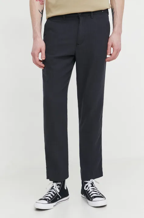 Abercrombie & Fitch spodnie z domieszką lnu kolor czarny w fasonie chinos