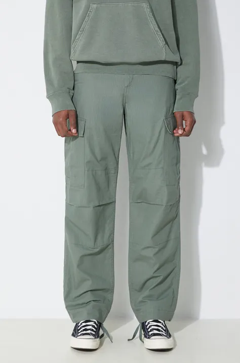Bavlněné kalhoty Carhartt WIP zelená barva, ve střihu cargo, I032467.1YF02