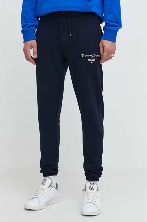 Хлопковые спортивные штаны Tommy Jeans цвет синий с принтом
