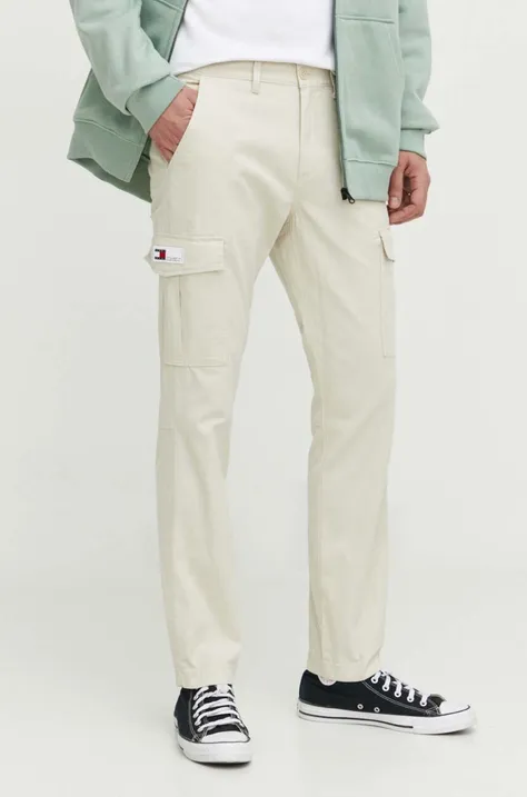 Tommy Jeans spodnie męskie kolor beżowy dopasowane