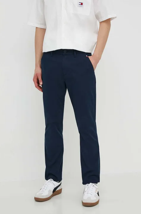 Nohavice Tommy Jeans pánske,tmavomodrá farba,priliehavé,DM0DM19166