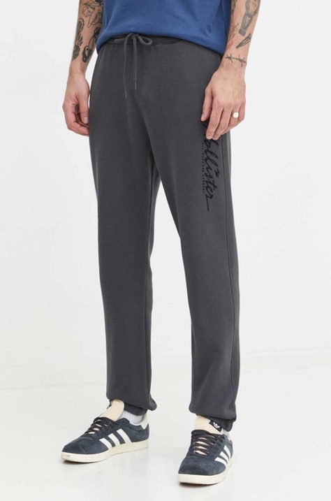 Hollister Co. pantaloni de trening culoarea gri, cu imprimeu