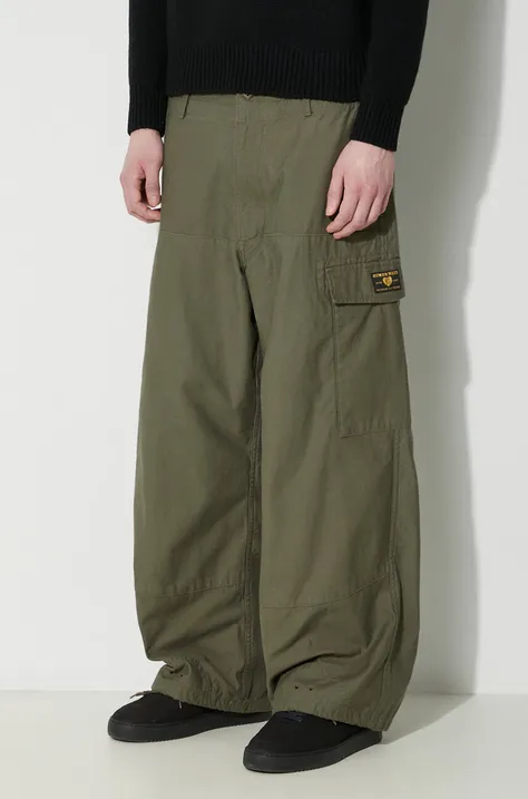 Human Made pantaloni de bumbac Military Easy Pants culoarea verde, cu fason cargo, HM27PT002