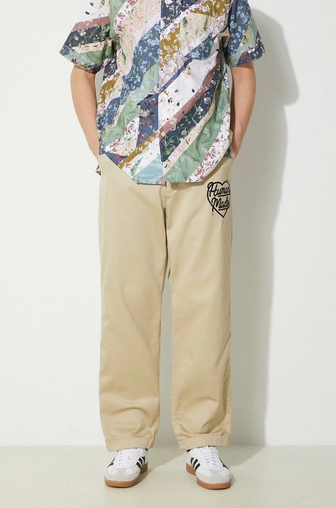 Human Made pantaloni de bumbac Chino Pants culoarea bej, cu fason chinos, HM27PT006