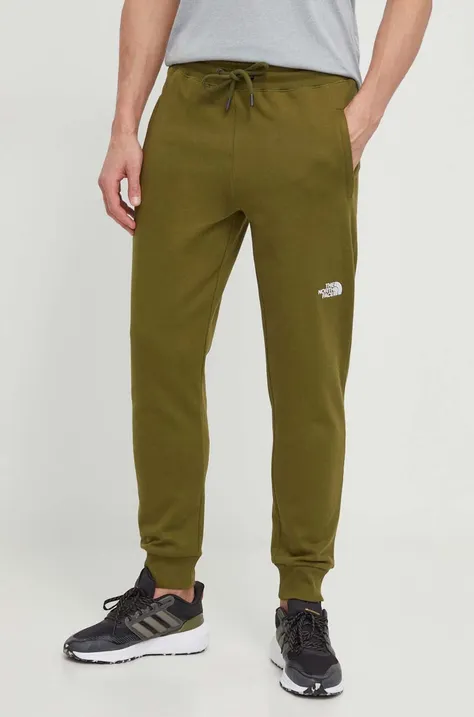 Хлопковые спортивные штаны The North Face цвет зелёный однотонные