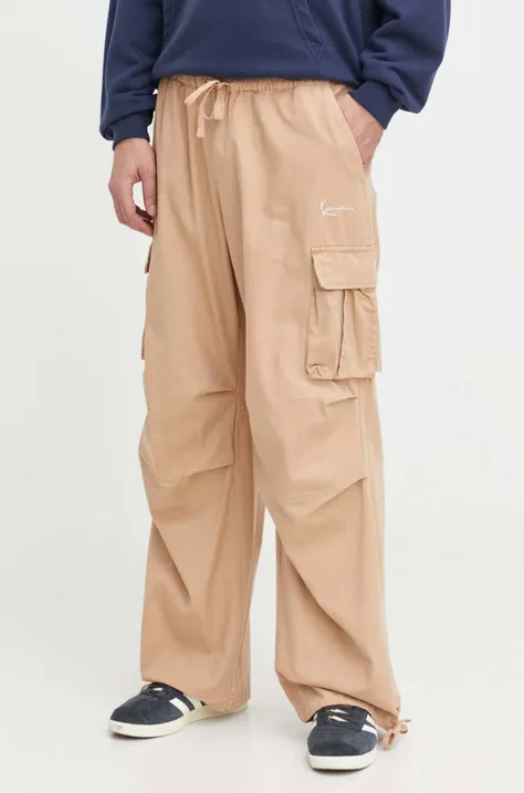 Bavlnené nohavice Karl Kani béžová farba, rovné