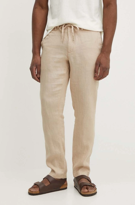 Gant pantaloni din in culoarea bej, cu fason chinos