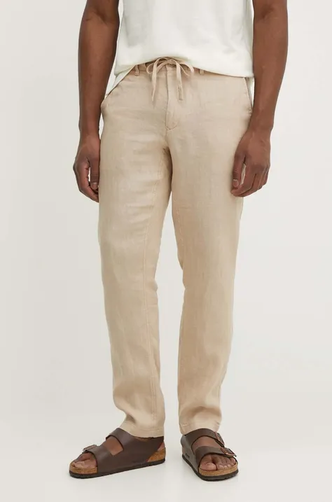 Λινό παντελόνι Gant χρώμα: μπεζ