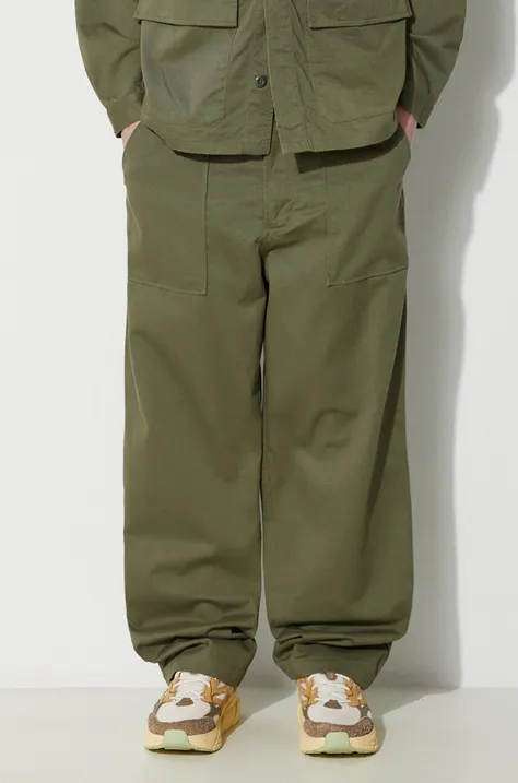 Universal Works pantaloni de bumbac Fatigue Pant culoarea verde, drept, 132.LIGHT.OLIVE