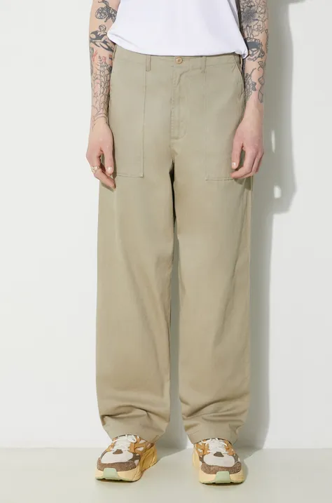 Universal Works pantaloni de bumbac Fatigue Pant culoarea bej, drept, 132.STONE