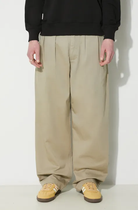 Памучен панталон Universal Works Double Pleat Pant в бежово със стандартна кройка 133.STONE