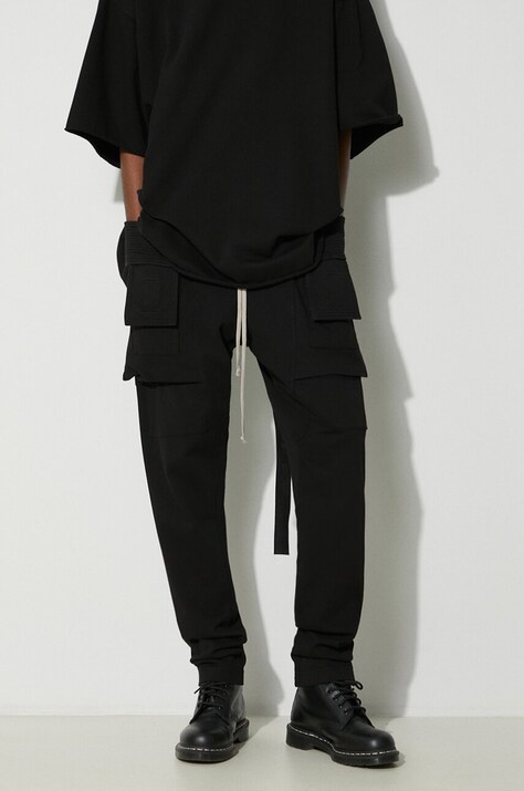 Хлопковые брюки Rick Owens Knit Pants Creatch Cargo Drawstring цвет чёрный со шнуровкой DU01D1376.RIG.09