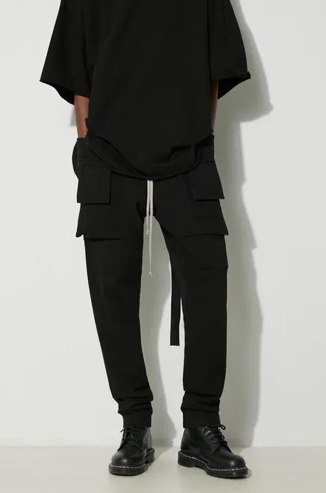 Rick Owens pantaloni de bumbac Knit Pants Creatch Cargo Drawstring culoarea negru, cu fason cargo, DU01D1376.RIG.09