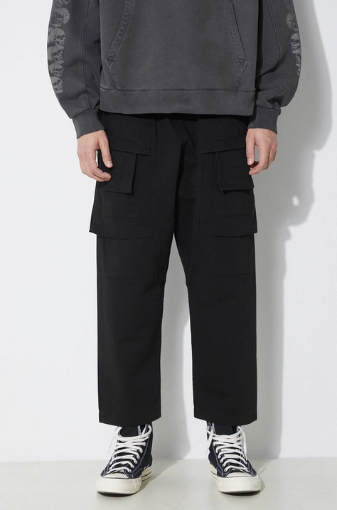 Bavlněné kalhoty Rick Owens Woven Pants Creatch Cargo Cropped Drawstring černá barva, jednoduché, DU01D1371.CB.09