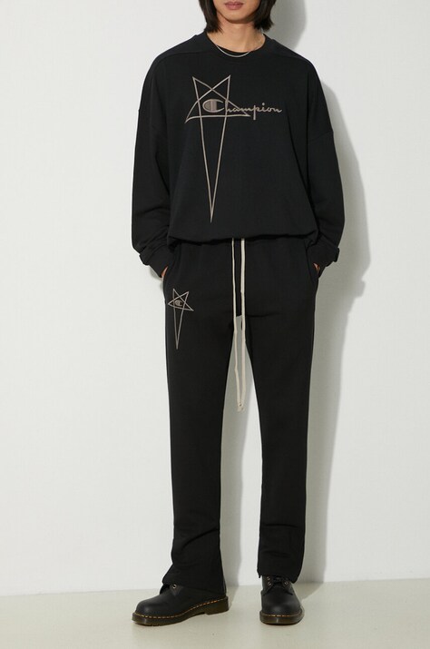 Хлопковые спортивные штаны Rick Owens x Champion Joggers цвет чёрный с аппликацией CM01D0471