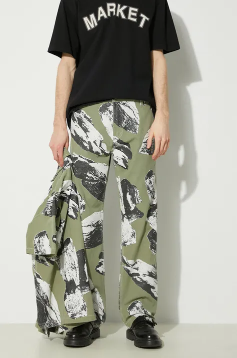 Market pantaloni de bumbac Talus Work Pants culoarea verde, drept, 388001157