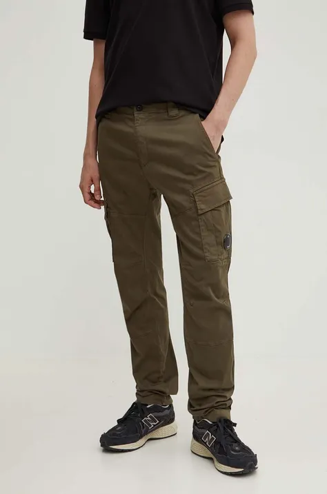 C.P. Company pantaloni Stretch Sateen Ergonomic Lens barbati, culoarea verde, mulata, 16CMPA056A005694G