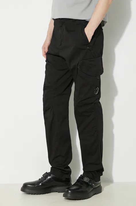 C.P. Company pantaloni Stretch Sateen Ergonomic Lens barbati, culoarea negru, cu fason cargo, 16CMPA058A005694G