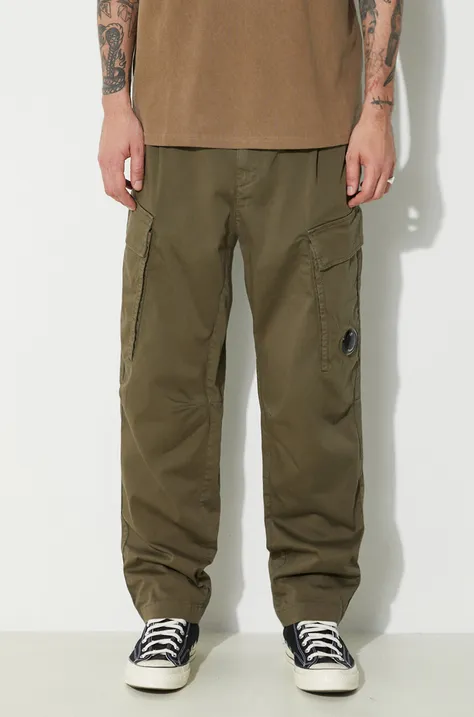 C.P. Company pantaloni Stretch Sateen Loose Cargo barbati, culoarea verde, cu fason cargo, 16CMPA062A005694G
