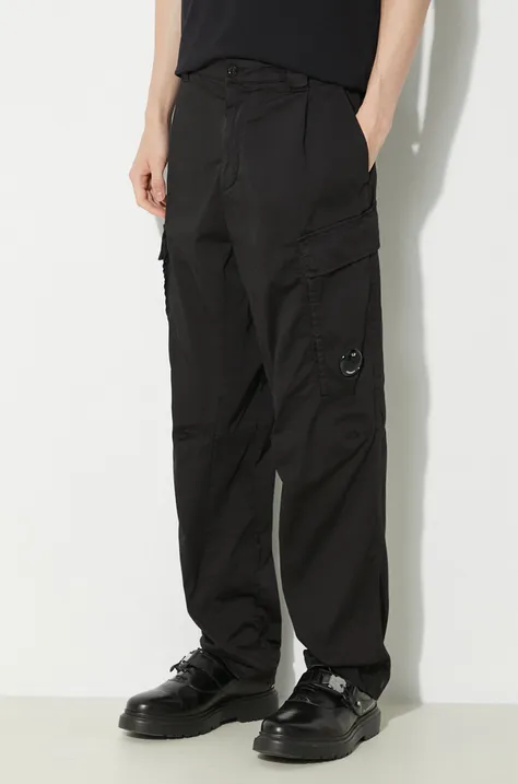C.P. Company pantaloni Stretch Sateen Loose Cargo barbati, culoarea negru, cu fason cargo, 16CMPA062A005694G