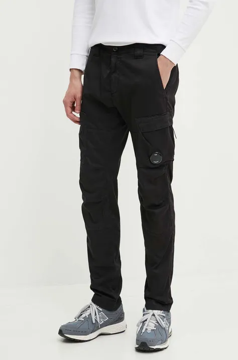 C.P. Company pantaloni Stretch Sateen Ergonomic Cargo barbati, culoarea negru, cu fason cargo, 16CMPA063A005694G