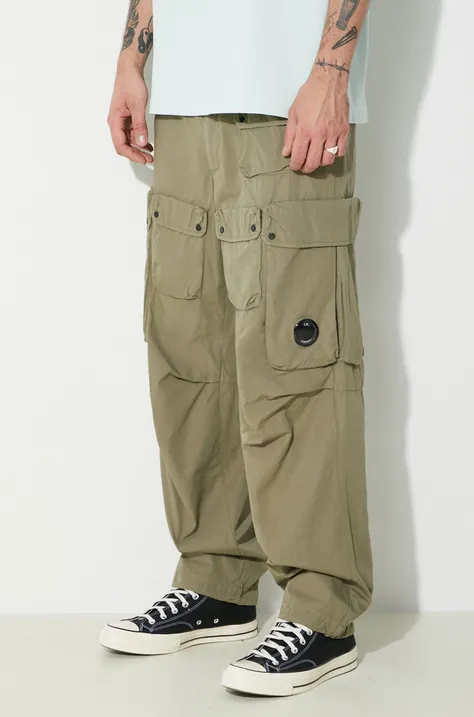 Bavlněné kalhoty C.P. Company Rip-Stop Loose Cargo zelená barva, jednoduché, 16CMPA174A006272G