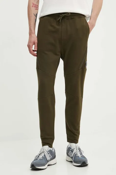 C.P. Company pantaloni de trening din bumbac Diagonal Raised Fleece culoarea verde, neted, 16CMSP084A005086W