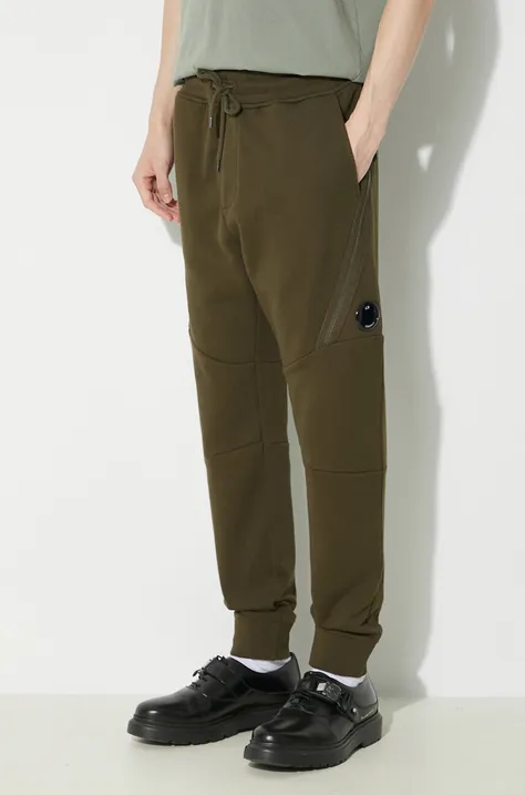 C.P. Company pantaloni de trening din bumbac Diagonal Raised Fleece culoarea verde, neted, 16CMSP084A005086W