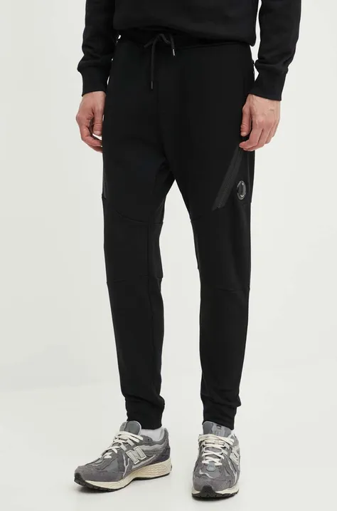 C.P. Company pantaloni de trening din bumbac Diagonal Raised Fleece culoarea negru, neted, 16CMSP084A005086W