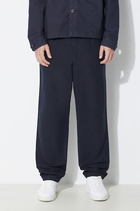 Norse Projects pantaloni in lino misto Ezra Relaxed Cotton Linen colore blu navy N25.0402.7004