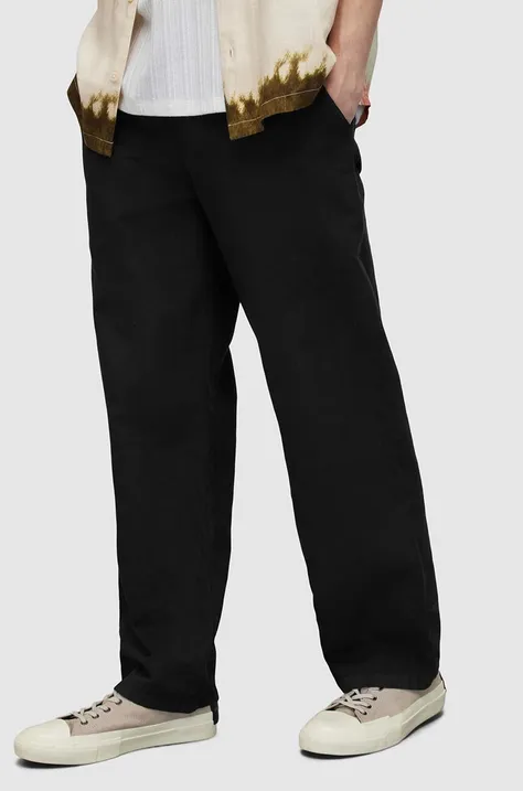 Παντελόνι με λινό μείγμα AllSaints HANBURY TROUSERS χρώμα: μαύρο, MF080Y