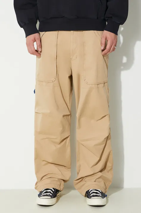 Kalhoty PLEASURES Public Utility Pants pánské, béžová barva, jednoduché, P24SP038.BEIGE