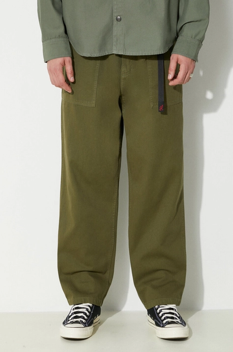 Bavlnené nohavice Gramicci Loose Tapered Ridge Pant zelená farba, rovné, G114.OGT