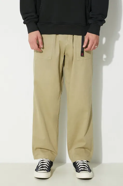 Памучен панталон Gramicci Loose Tapered Ridge Pant в зелено със стандартна кройка G114.OGT