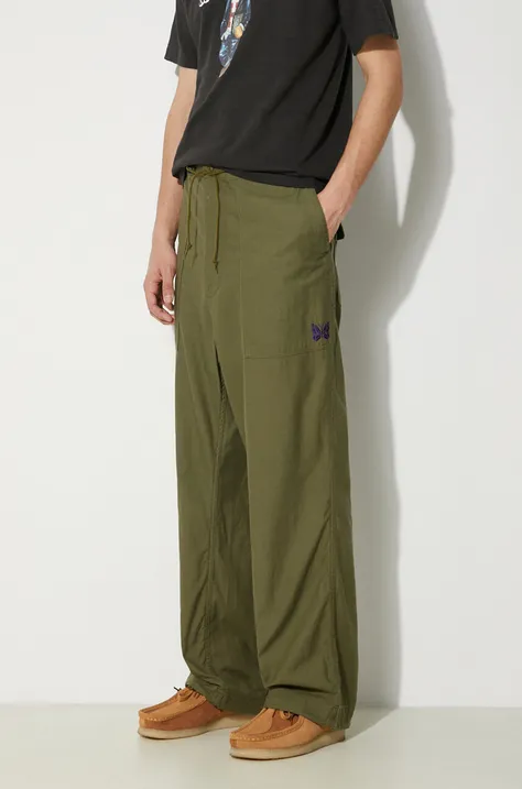 Bavlněné kalhoty Needles String Fatigue Pant zelená barva, jednoduché, OT181