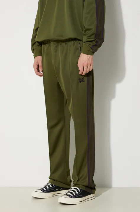 Needles pantaloni de trening Narrow Track Pant culoarea verde, cu imprimeu, OT229