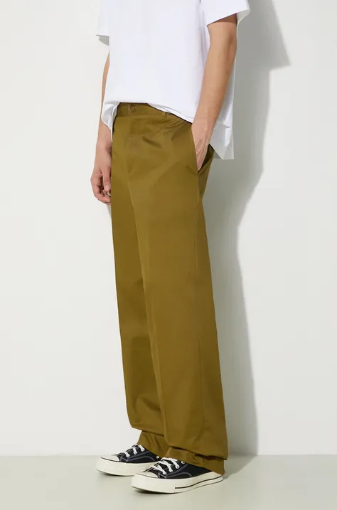 Bavlněné kalhoty Maison Kitsuné Relaxed Chino zelená barva, jednoduché, MM01106WW0078