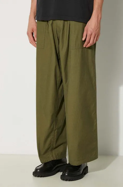 NEIGHBORHOOD spodnie bawełniane Wide Baker Pants kolor zielony proste 241AQNH.PTM01