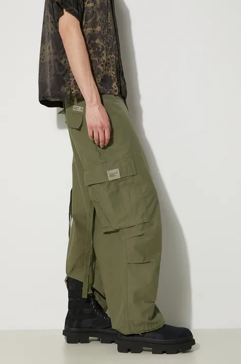 Βαμβακερό παντελόνι NEIGHBORHOOD Wide Cargo Pants χρώμα: πράσινο, 241YTNH.PTM06