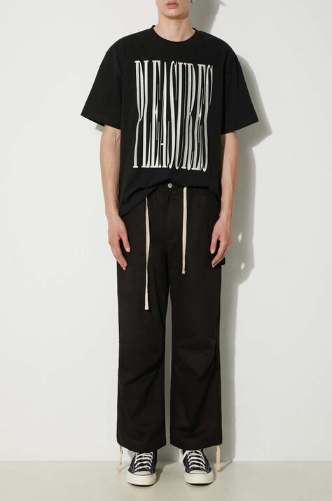 PLEASURES pantaloni Wander Wide Leg Pants uomo colore nero P24SU039-BLACK