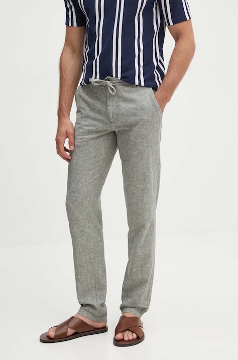 Lindbergh pantaloni din amestec de in culoarea verde, drept, 30-008003